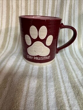 Stay Pawsitive! Red Ceramic Paw Print Coffee Mug